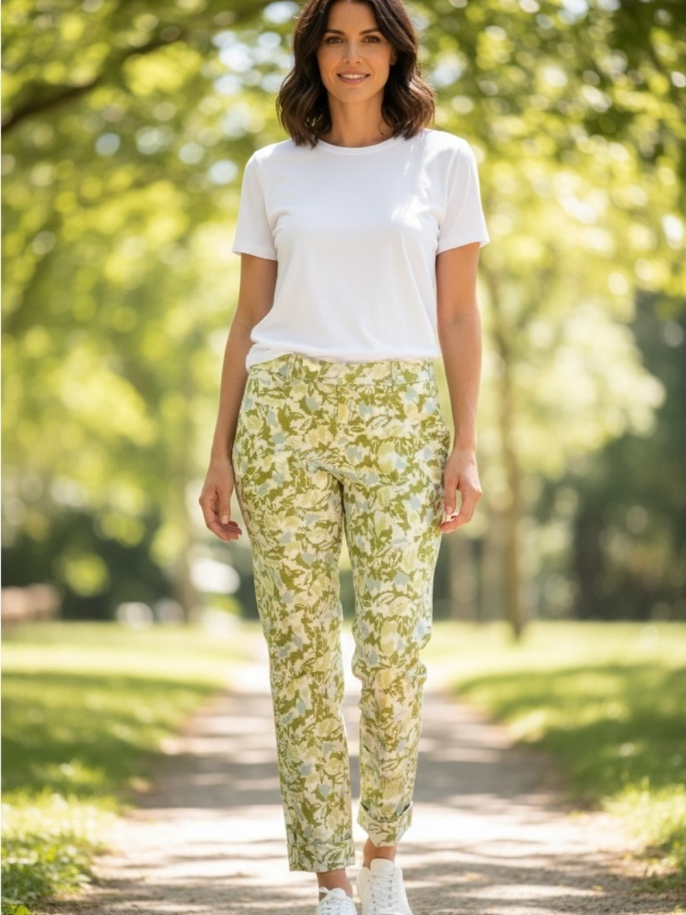Dana Buchman stretch high rise ankle women’s pants green white size 8